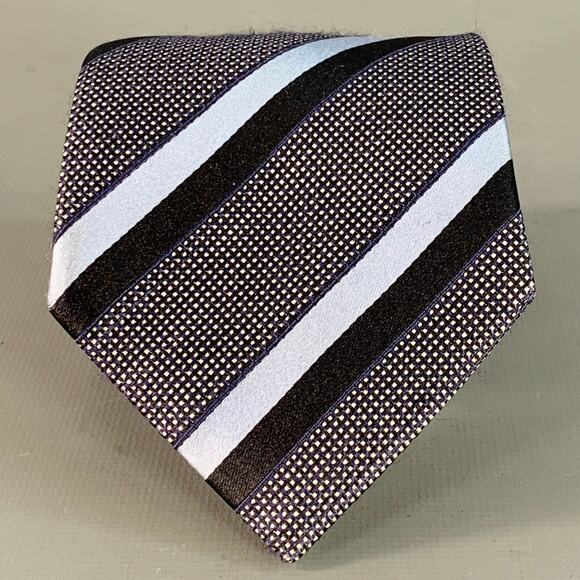ERMENEGILDO ZEGNA Size One Size Black Blue Diagonal Stripe Silk Tie